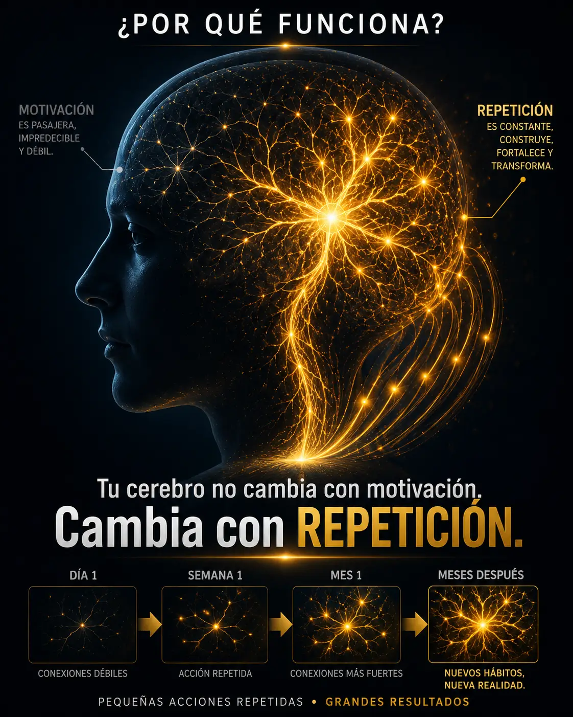 Infografía: tu cerebro no cambia con motivación, cambia con repetición
